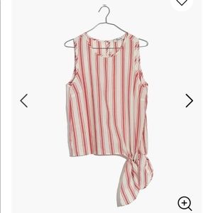 Madewell Side-Tie Tank in Marcia Stripe Pink Ivory Size Large NWT!